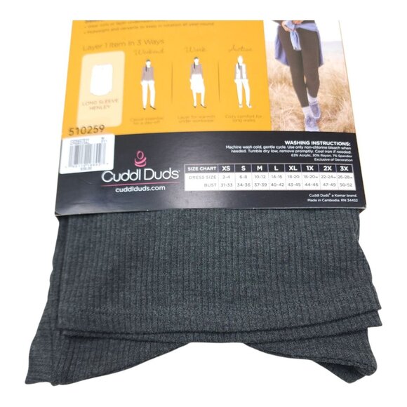 Cuddl Duds Womens Long Sleeve Henley Stretch Rib Knit Top Medium Charcoal - Picture 8 of 10